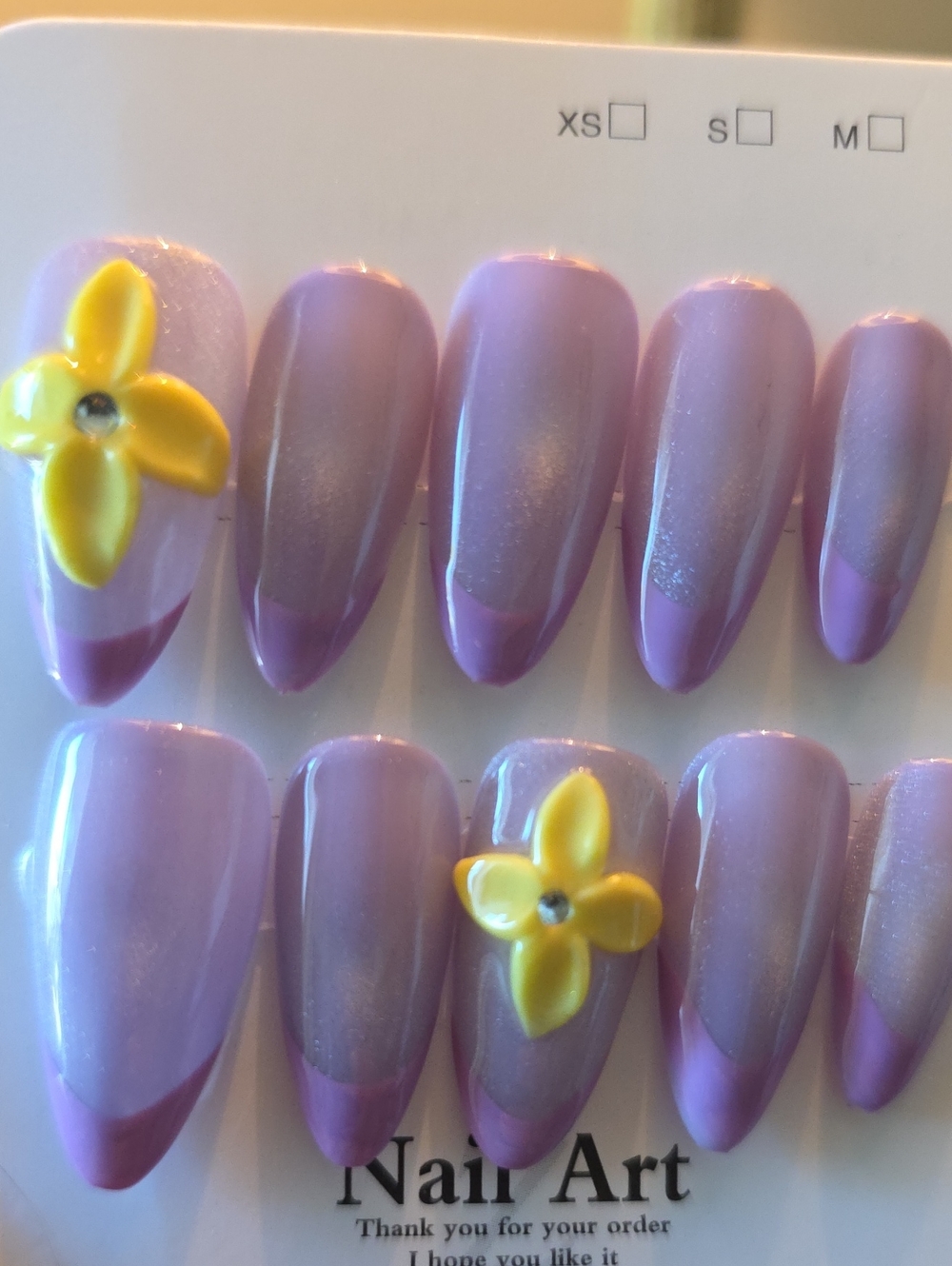 False Nail Set - Lavender Purple Press-On Nails with Yellow Floral Accent